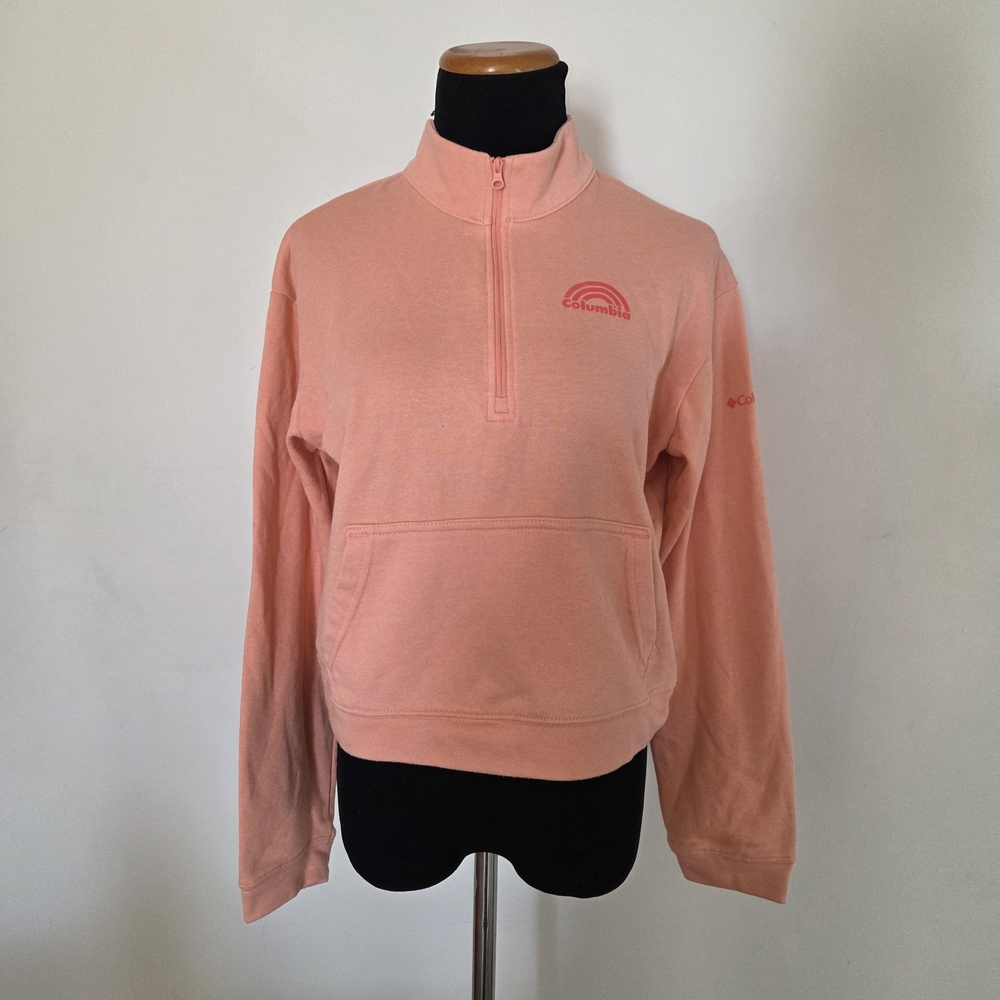 Columbia Women's Orange Quarter-Zip Cropped Sweater Size M
